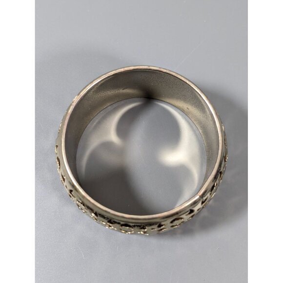 Retro Brass Tone Flower Cut Out Chunky Bangle Bracelet Tribal Boho 8" - Picture 2 of 7